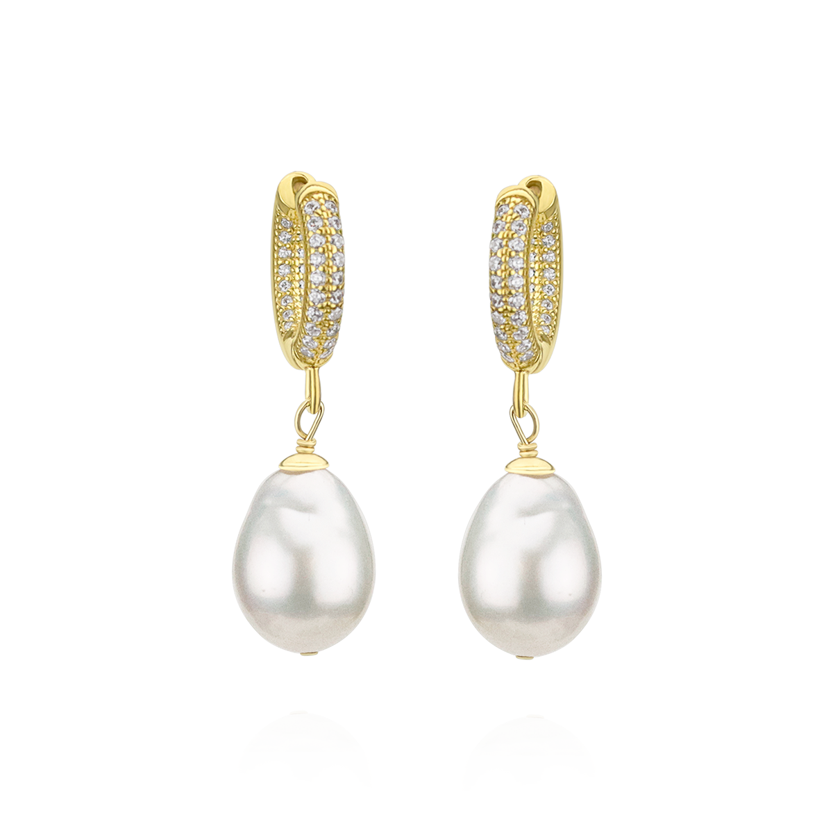 Pearl & Clear Zircon Huggie Hoops