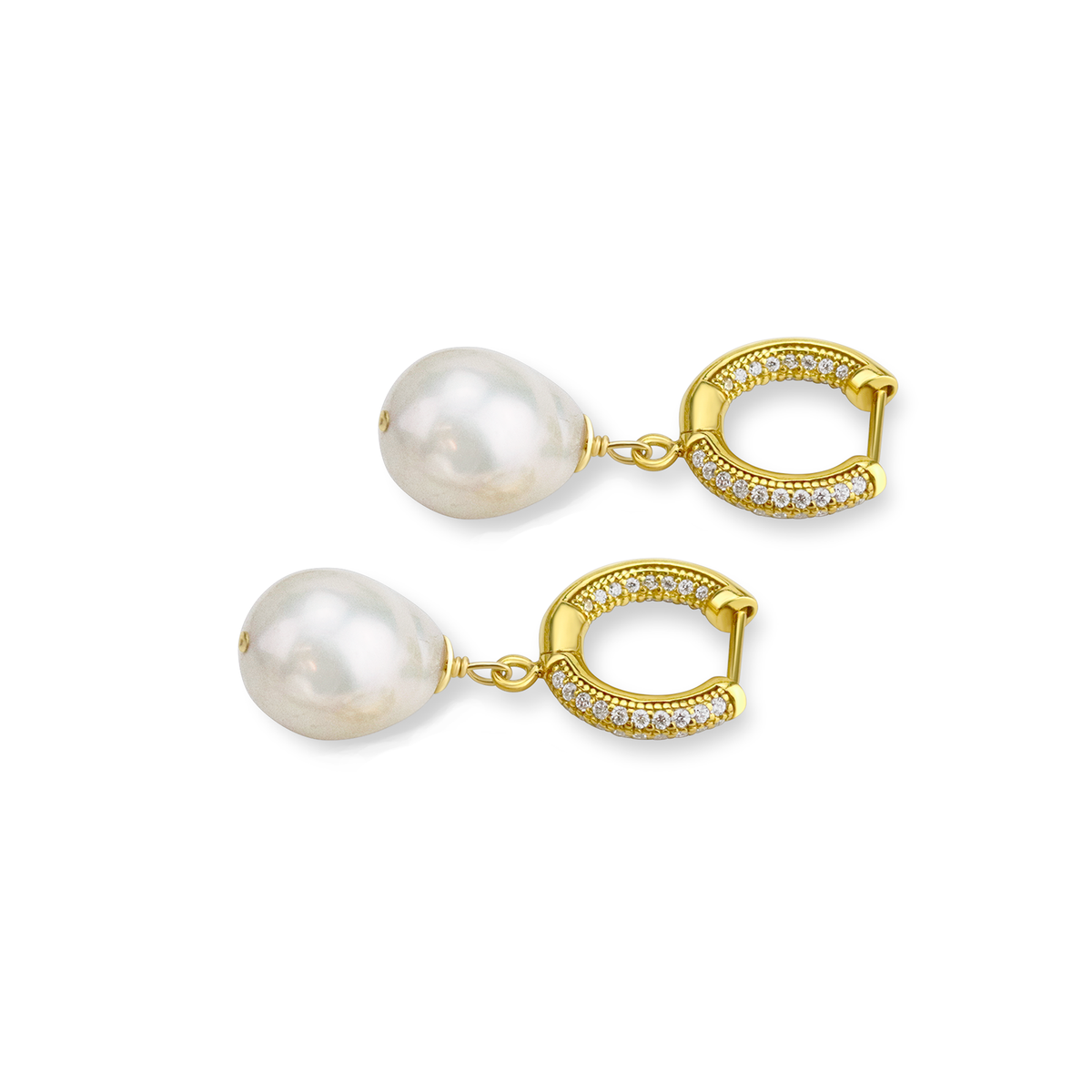 Pearl & Clear Zircon Huggie Hoops