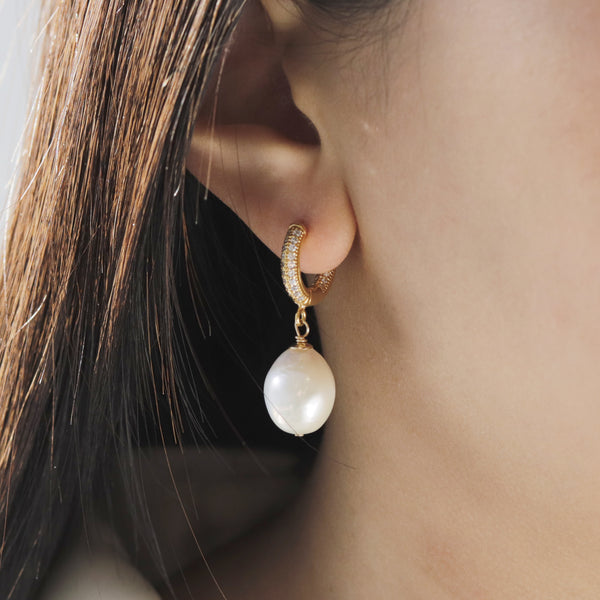 Pearl & Clear Zircon Huggie Hoops