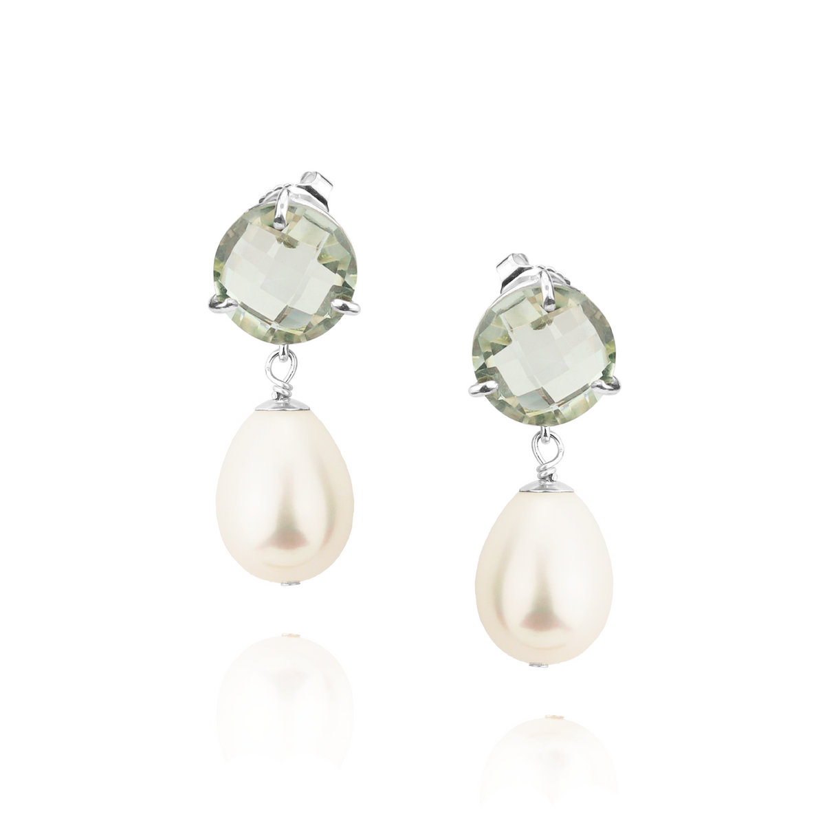 Round Gemstone & Pearl Drop Earrings