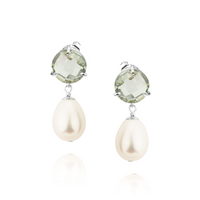 Round Gemstone & Pearl Drop Earrings
