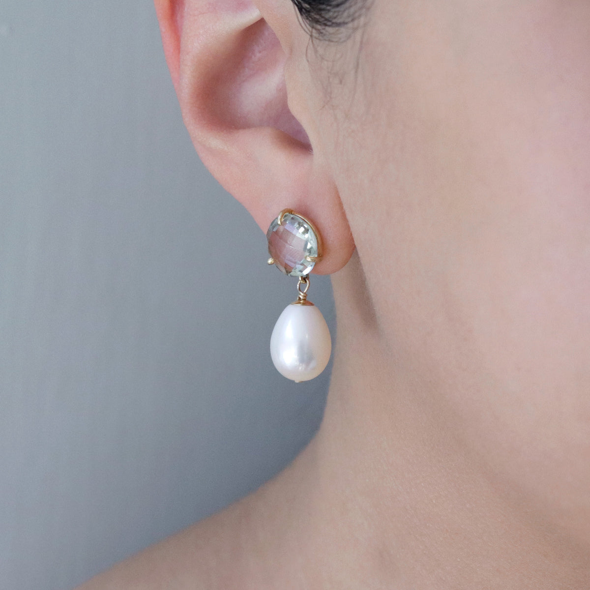 Round Gemstone & Pearl Drop Earrings