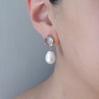 Round Gemstone & Pearl Drop Earrings