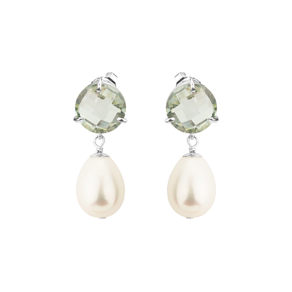 Round Gemstone & Pearl Drop Earrings