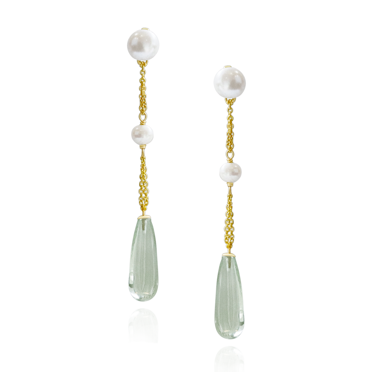 Double Pearl & Long Teardrop Gemstone Earrings