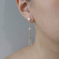 Double Pearl & Long Teardrop Gemstone Earrings