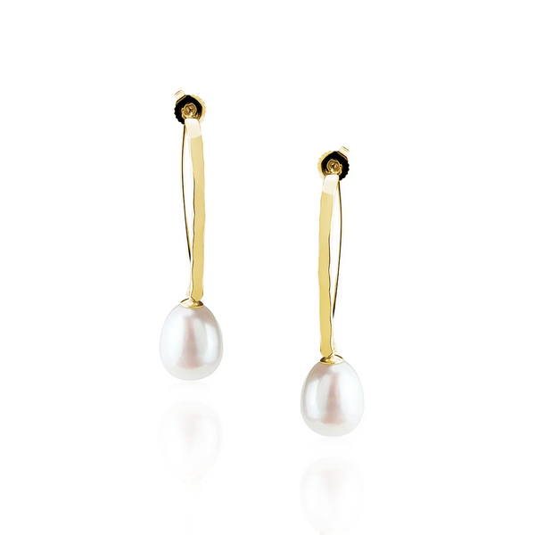 White Pearl Long Vermeil Earrings