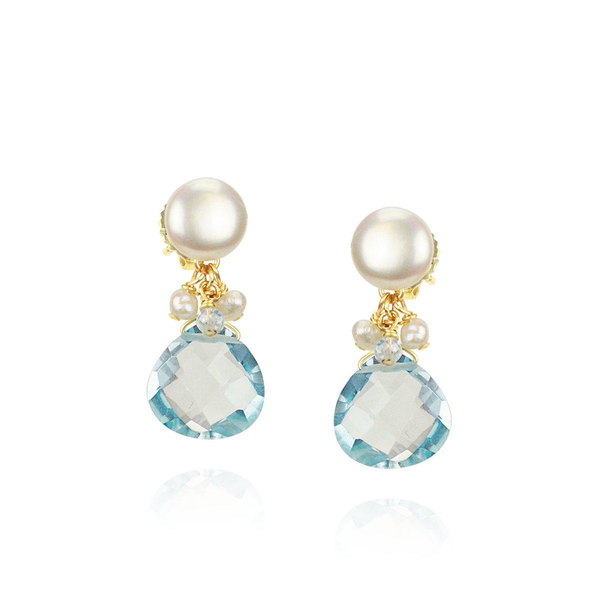 Pearl and Gemstone Heart Drop Earrings