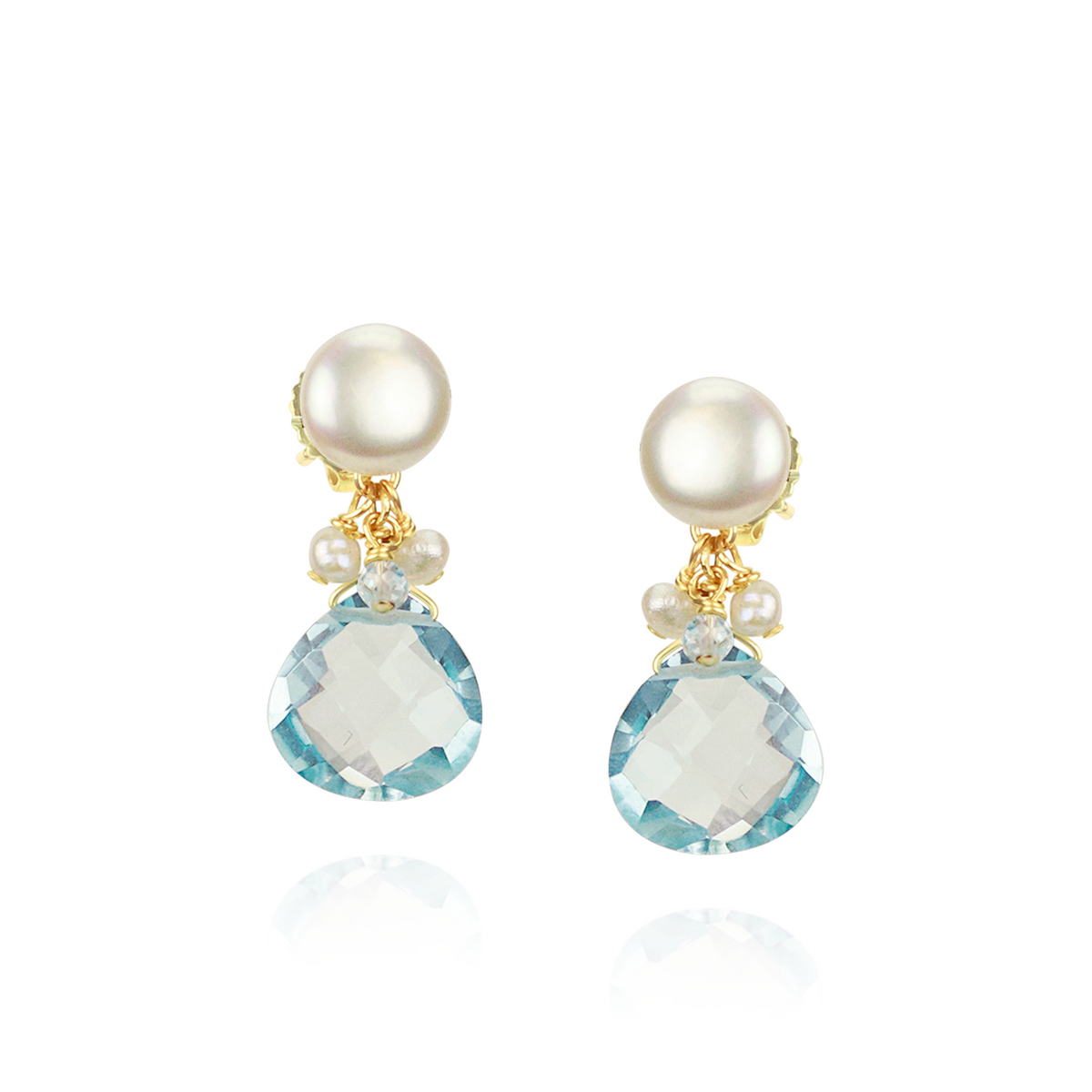 Pearl & Heart Gemstone Drop Earrings