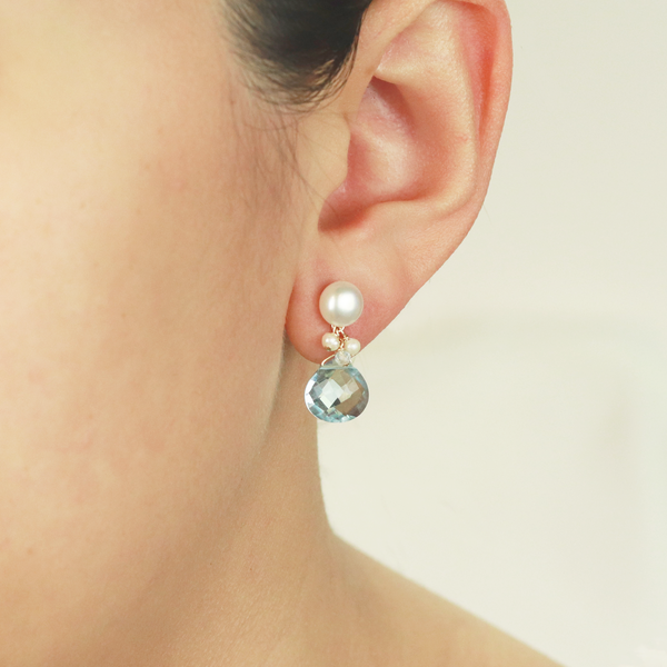 Pearl & Heart Gemstone Drop Earrings