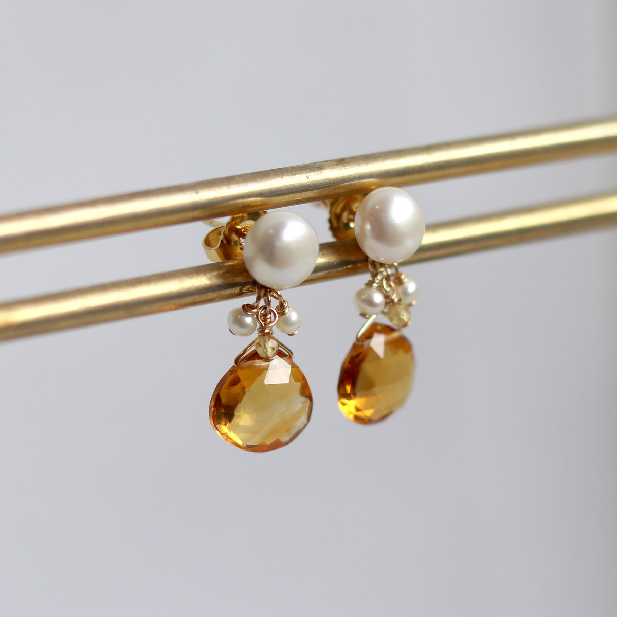 Pearl & Heart Gemstone Drop Earrings