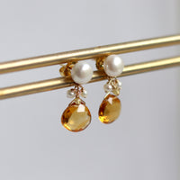 Pearl & Heart Gemstone Drop Earrings