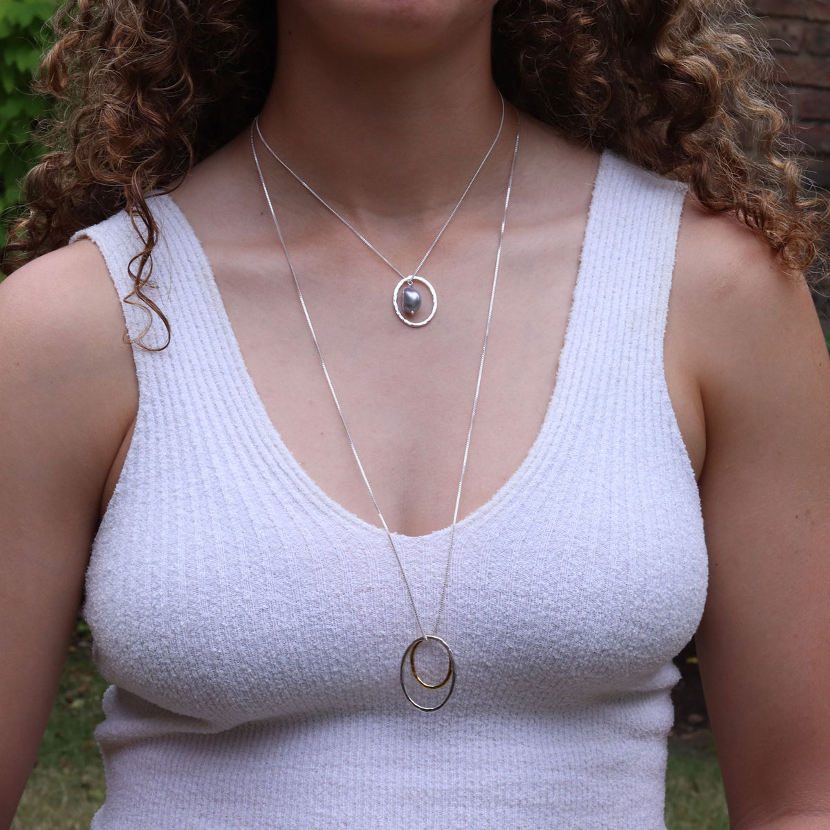 Hammered Oval with Baroque Grey Pearl Necklace