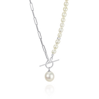 Pearl and Paperclip Toggle Necklace