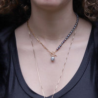 Pearl and Paperclip Toggle Necklace