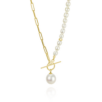 Pearl and Paperclip Toggle Necklace