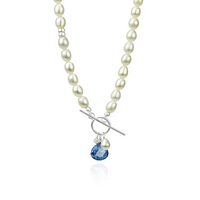 Tanzanite Zircon and Pearl Toggle Necklace