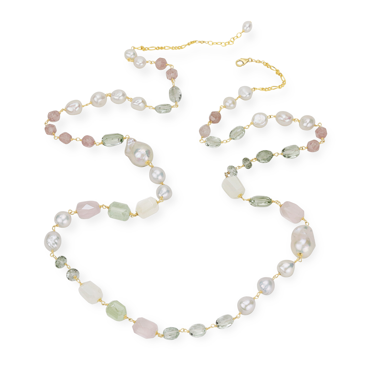 Pearl & Pastel Gemstone Long Necklace