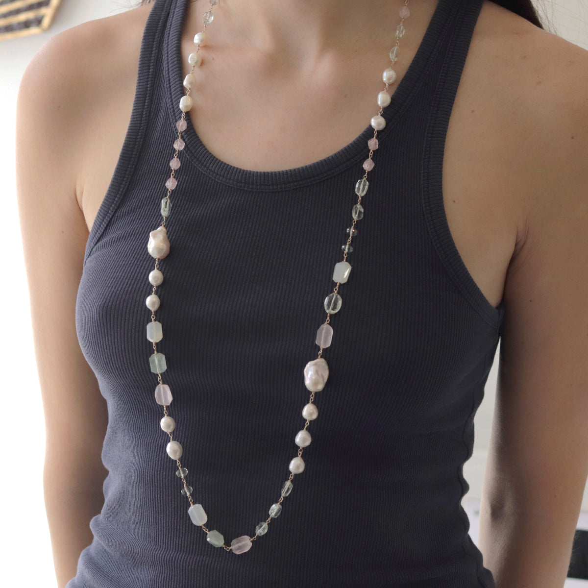 Pearl & Pastel Gemstone Long Necklace