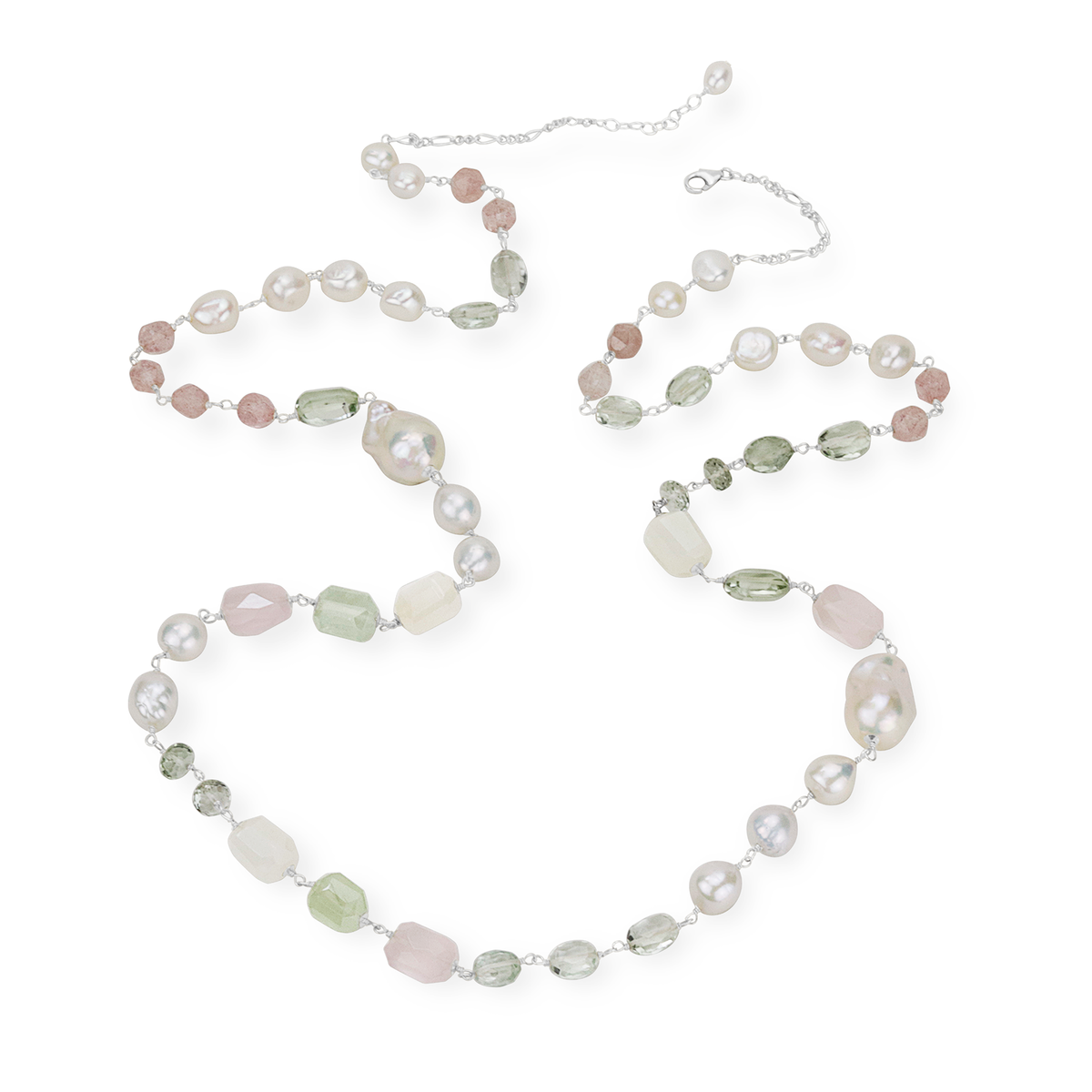 Pearl & Pastel Gemstone Long Necklace