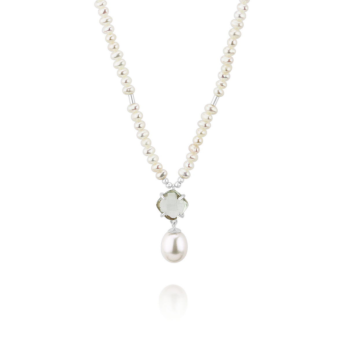 Square Gem & Pearl Drop Necklace