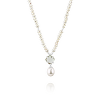 Square Gem & Pearl Drop Necklace