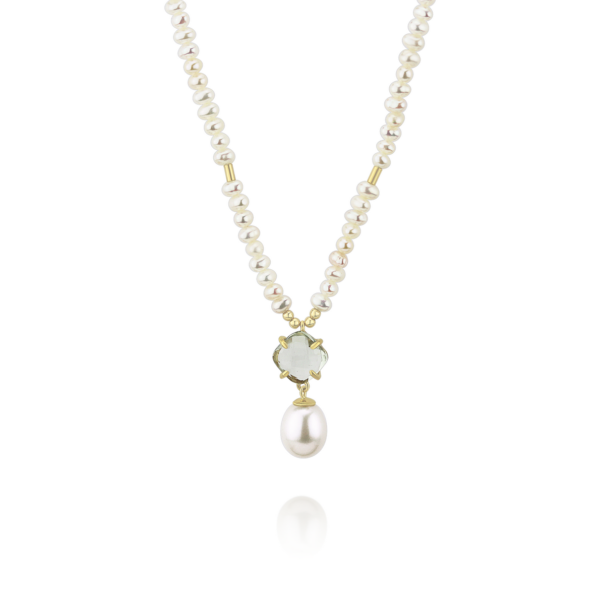 Square Gem & Pearl Drop Necklace