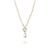 Square Gem & Pearl Drop Necklace