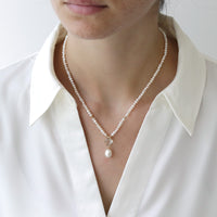 Square Gem & Pearl Drop Necklace