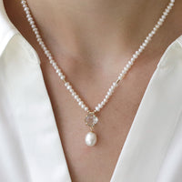 Square Gem & Pearl Drop Necklace