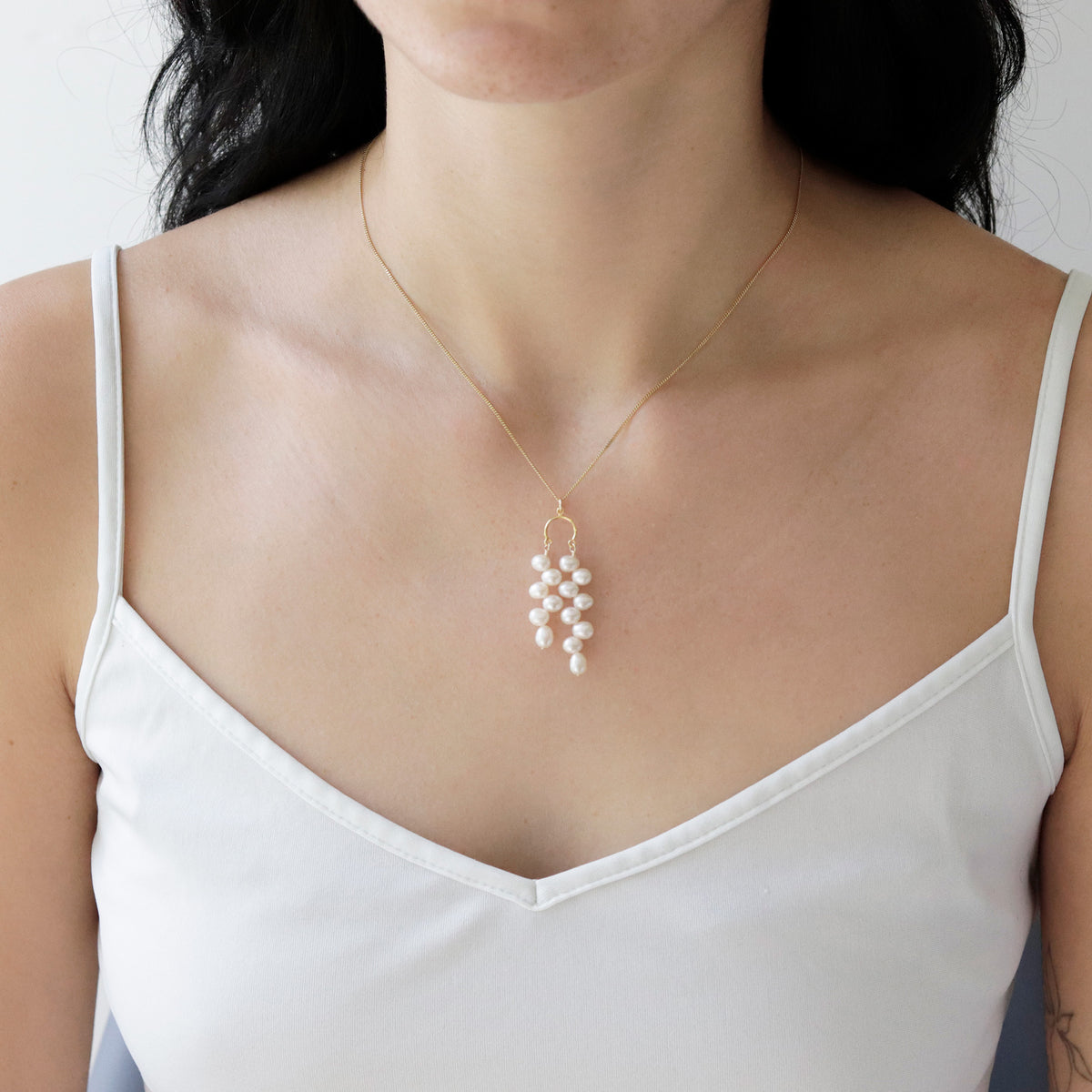 Zigzag Double Drop Pearl Pendant