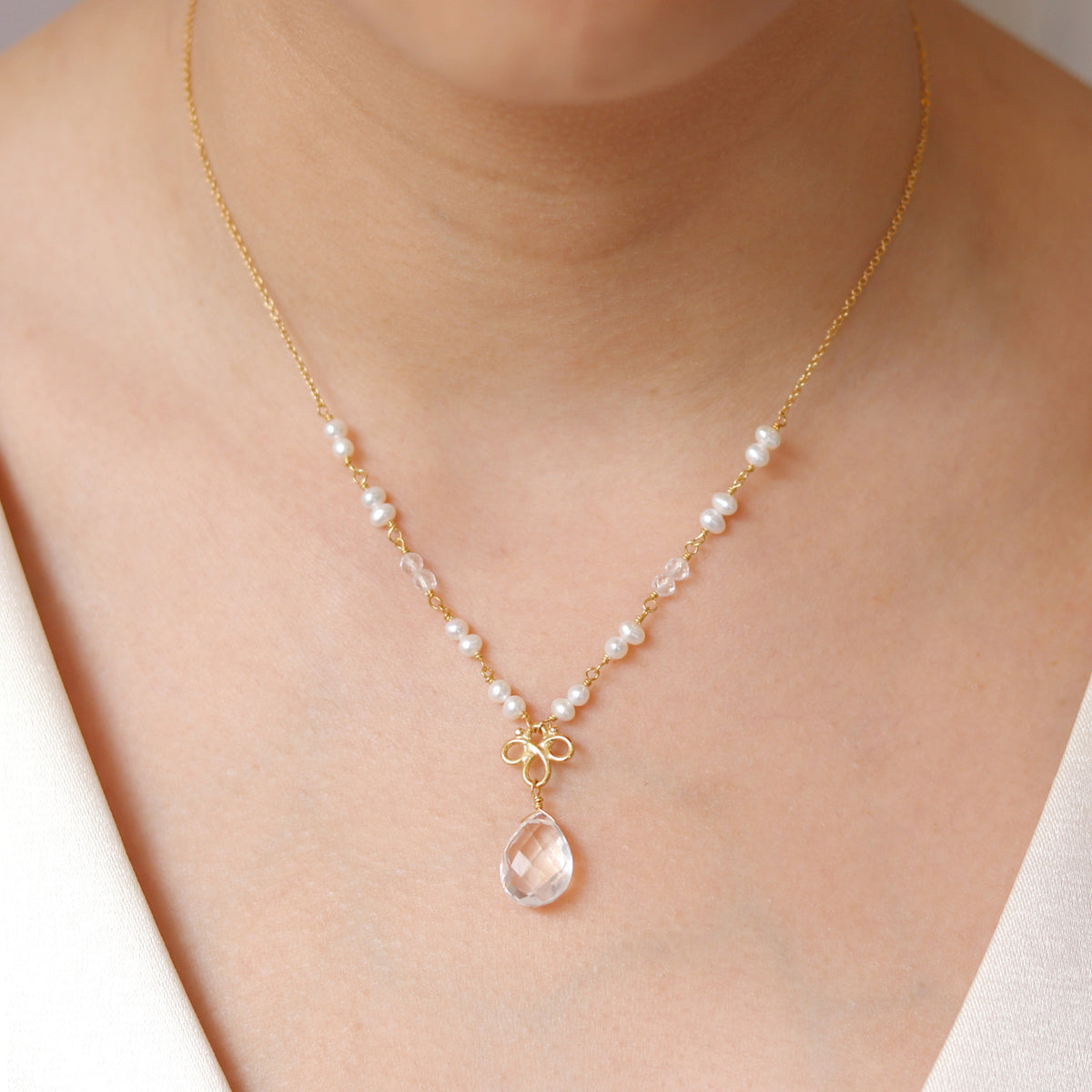 Clover & Pear Cut Gemstone Necklace