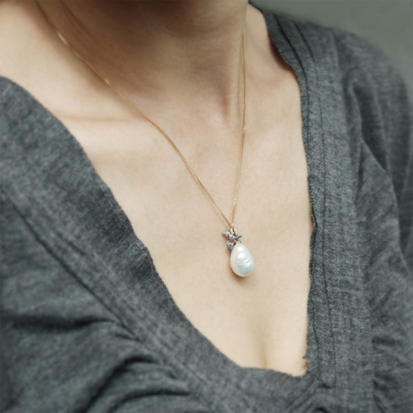 Diamond & Gemstone Cluster Pearl Necklace