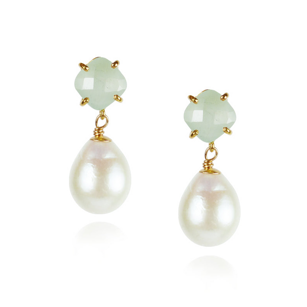 Cushion Cut Stone & Pearl Drop Earrings