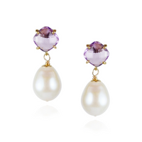 Cushion Cut Stone & Pearl Drop Earrings