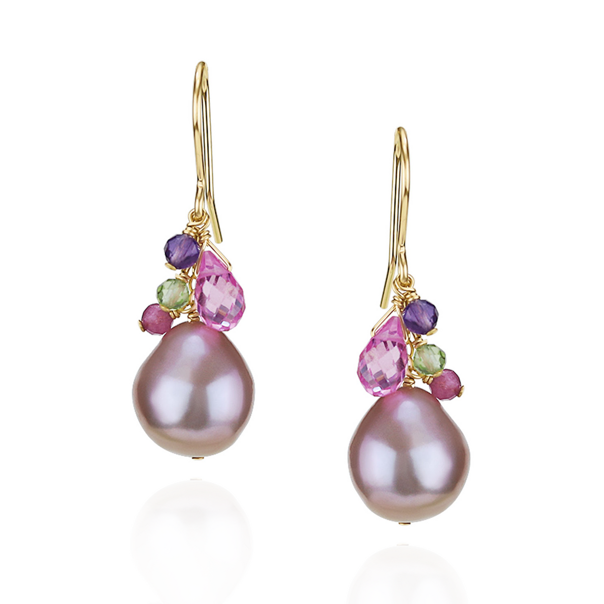 Pearl Drop Gem Cluster Earrings