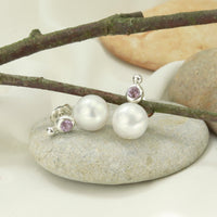 Lavender Amethyst Pearl Studs