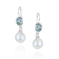 Green Amethyst & Pearl Ear Wire Drop Earrings