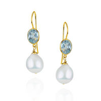 Green Amethyst & Pearl Ear Wire Drop Earrings