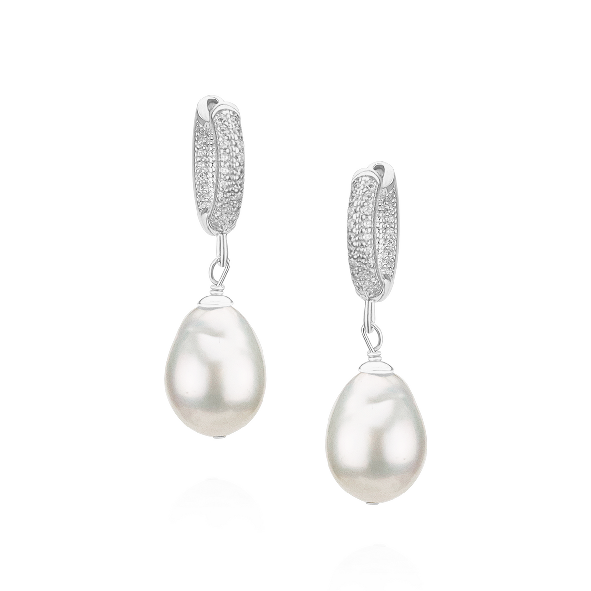 Pearl & Clear Zircon Huggie Hoops