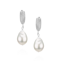 Pearl & Clear Zircon Huggie Hoops