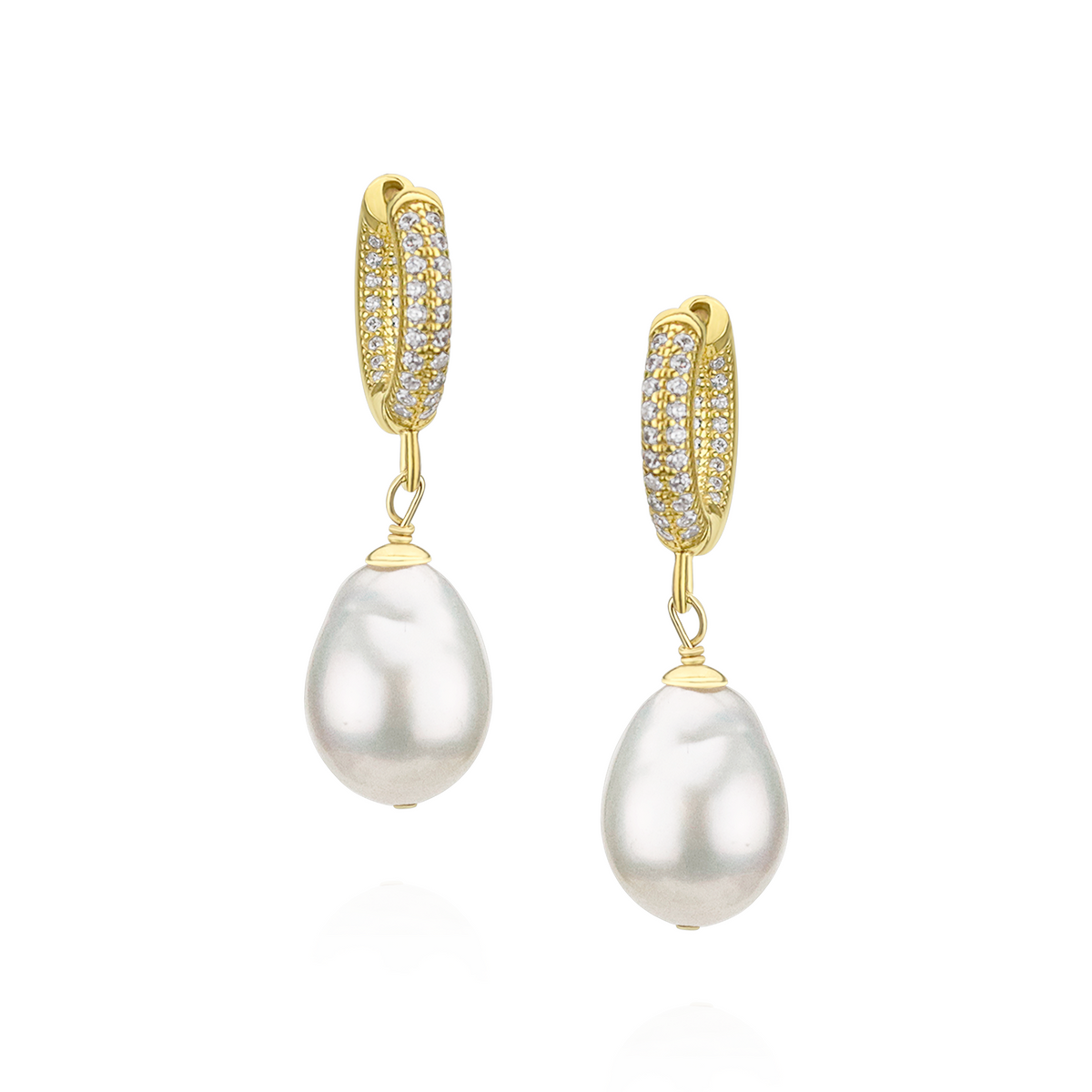 Pearl & Clear Zircon Huggie Hoops