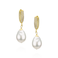 Pearl & Clear Zircon Huggie Hoops