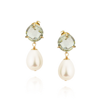 Round Gemstone & Pearl Drop Earrings