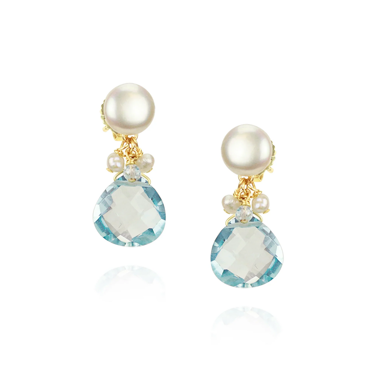 Pearl & Heart Gemstone Drop Earrings