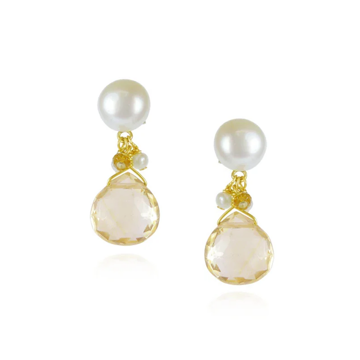 Pearl & Heart Gemstone Drop Earrings