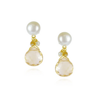Pearl & Heart Gemstone Drop Earrings