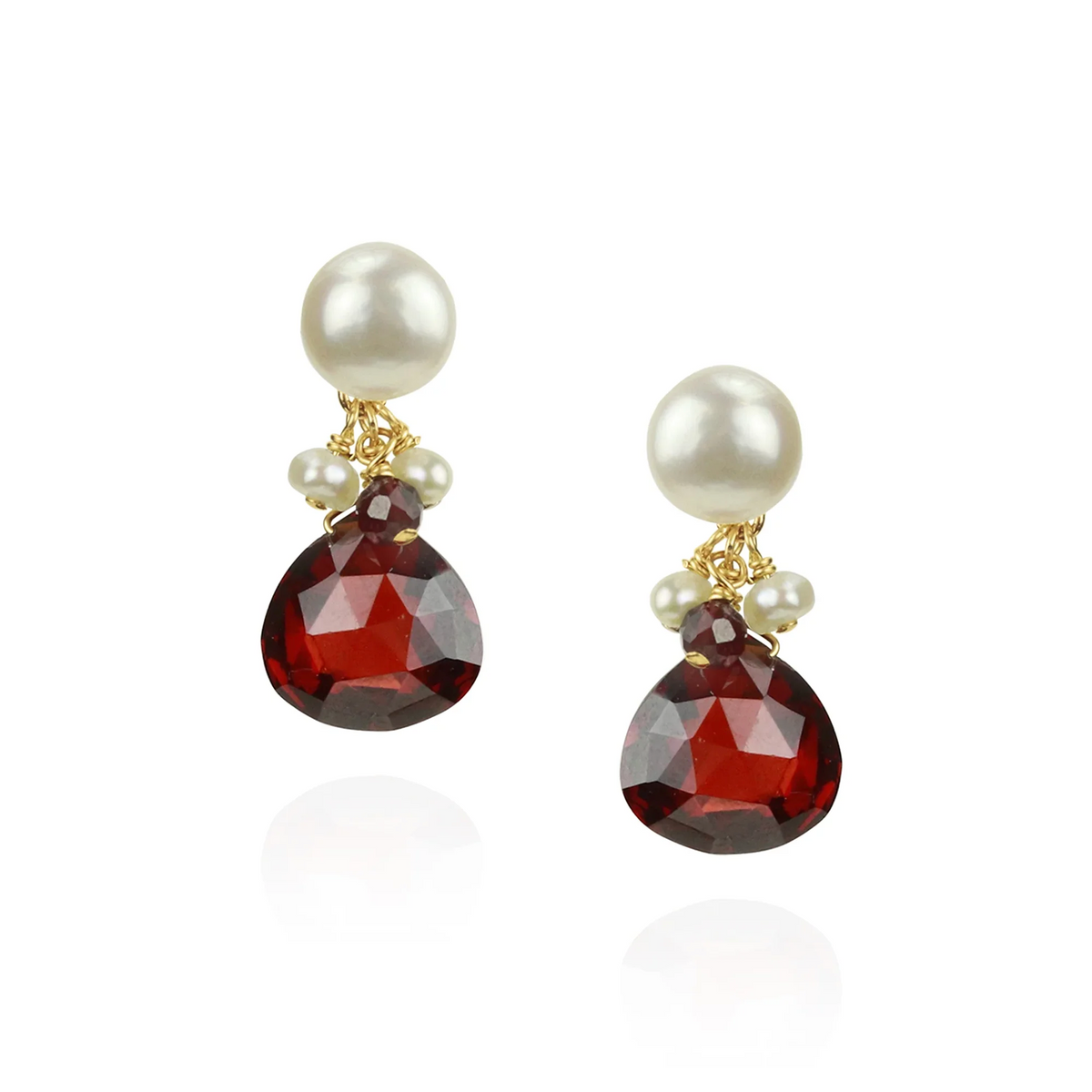 Pearl & Heart Gemstone Drop Earrings