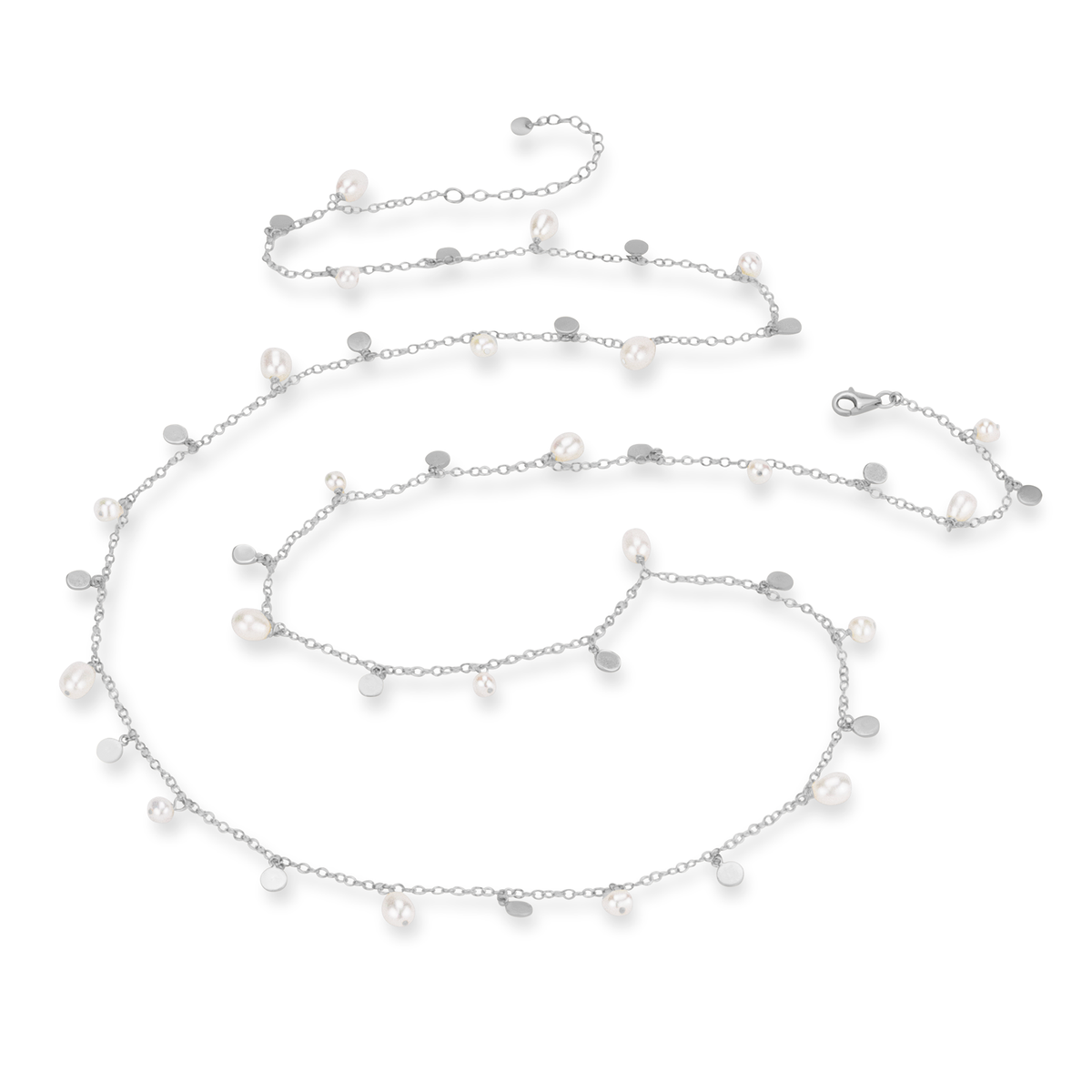 Long Shimmery Discs & Pearls Necklace