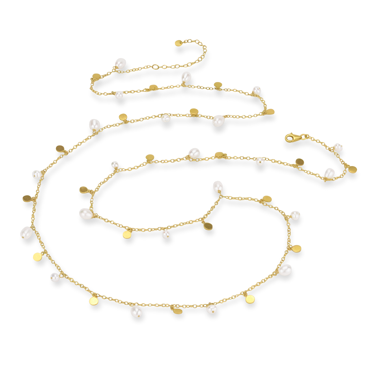 Long Shimmery Discs & Pearls Necklace